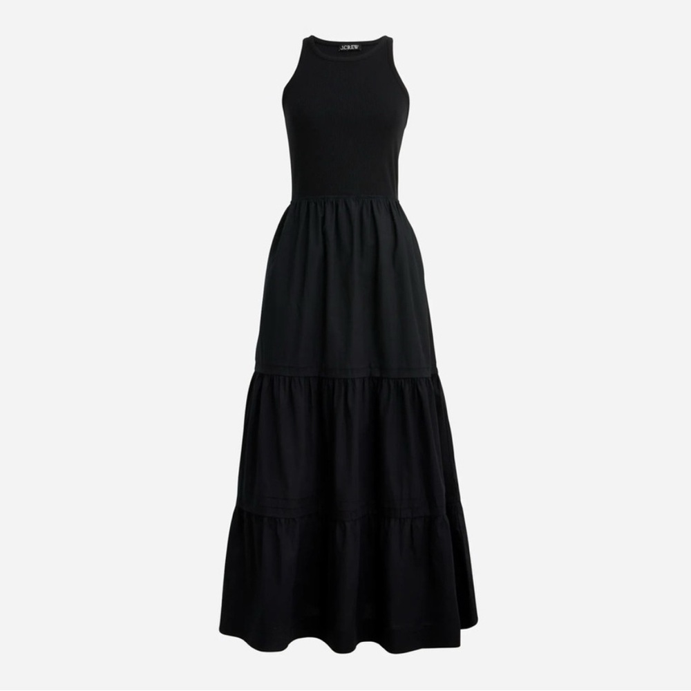 J.Crew Black Vintage Rib High Neck Cutaway Tank Maxi Dress